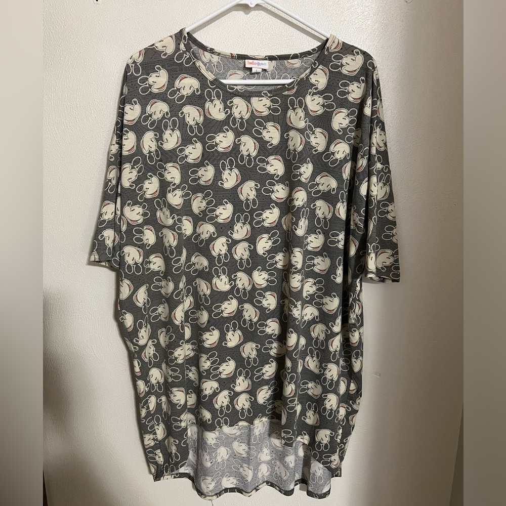 LuLaRoe Gray Mickey Mouse Print Irma Tunic